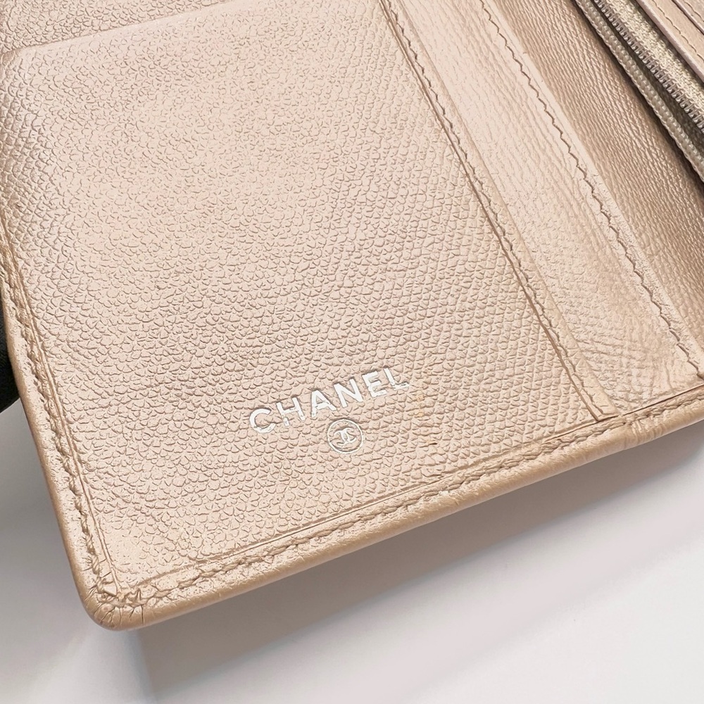 Authentic CHANEL CC Champagne Beige Leather Bifold Long Wallet - Picture 5 of 13